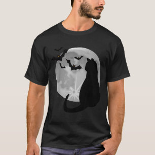 Vintage Scary Halloween Black Cat Costume Bats T-Shirt