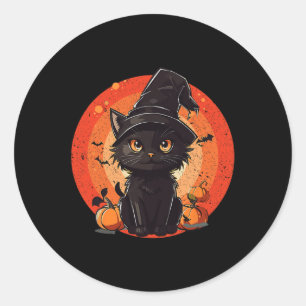 Vintage Scary Halloween Black Cat Costume Retro Mo Classic Round Sticker