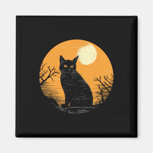 Vintage Scary Halloween Black Cat Costume Retro Mo Magnet