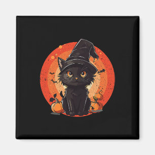 Vintage Scary Halloween Black Cat Costume Retro Mo Magnet