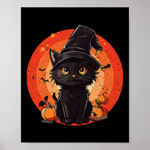 Vintage Scary Halloween Black Cat Costume Retro Mo Poster