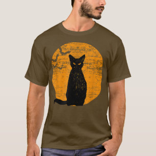 Vintage Scary Halloween Black Cat Costume Retro Mo T-Shirt