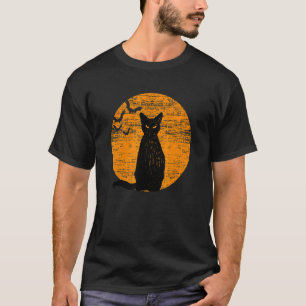 Vintage Scary Halloween Black Cat Costume Retro Mo T-Shirt