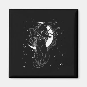 Vintage Scary Halloween Black Cat Costume Witch Ha Magnet
