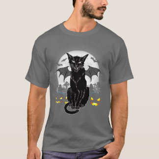 Vintage Scary Halloween Black Cat Costume Witch Ha T-Shirt