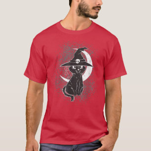 Vintage Scary Halloween Black Cat Costume Witch Ha T-Shirt
