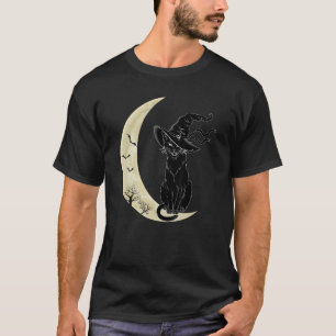 Vintage Scary Halloween Black Cat Costume Witch Ha T-Shirt