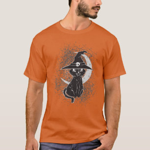 Vintage Scary Halloween Black Cat Costume Witch Ha T-Shirt