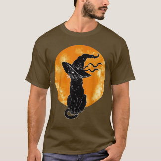 Vintage Scary Halloween Black Cat Costume Witch Ha T-Shirt