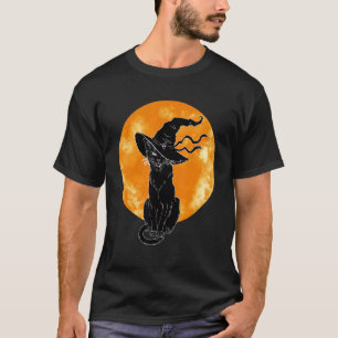 Vintage Scary Halloween Black Cat Costume Witch Ha T-Shirt