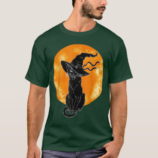 Vintage Scary Halloween Black Cat Costume Witch Ha T-Shirt