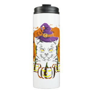 Vintage Scary Halloween Black Cat Costume Witch Ha Thermal Tumbler