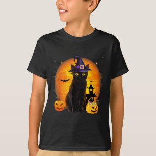 Vintage Scary Halloween Black Cat Costume Witch T-Shirt