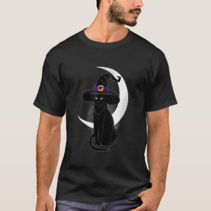 Vintage Scary Halloween Black Cat Moon Witch Hat C T-Shirt