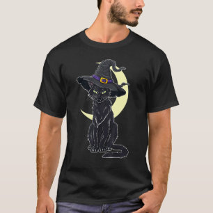 vintage scary halloween black cat Skeleton costume T-Shirt