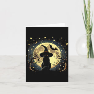 Vintage Scary Halloween Black Cat Van Gogh Starry Card