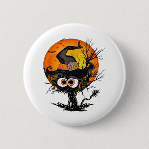Vintage Scary Halloween Black Cat with Witch Hat & 6 Cm Round Badge