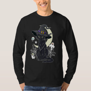 Vintage Scary Halloween Black Cat With Witch Hat A T-Shirt