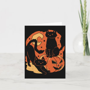 Vintage Scary Halloween Black Cats And Pumpkin Card