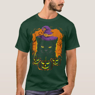 Vintage Scary Halloween Costume Black Cat Witch Ha T-Shirt