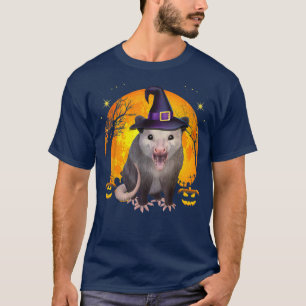 Vintage Scary Halloween Opossum Costume Witch Hat T-Shirt