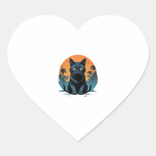 Vintage Scary Halloween Retro Black Cat Costume fo Heart Sticker