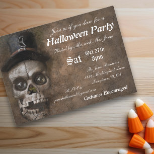 Vintage Scary Skull Halloween Party Invitation