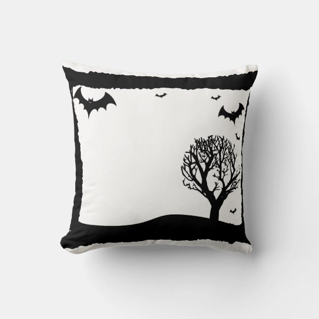 Vintage Scary & spooky Bats Happy Halloween Cushion (Front)