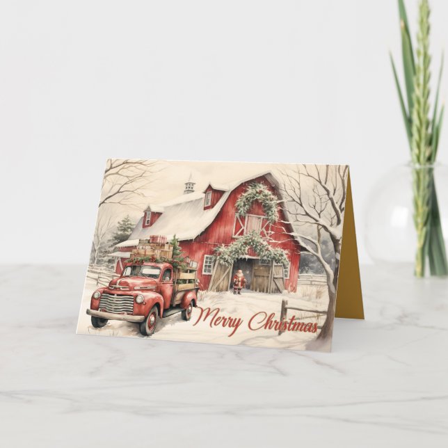 Vintage Scene: Santa With Truck Christmas Card (Front)