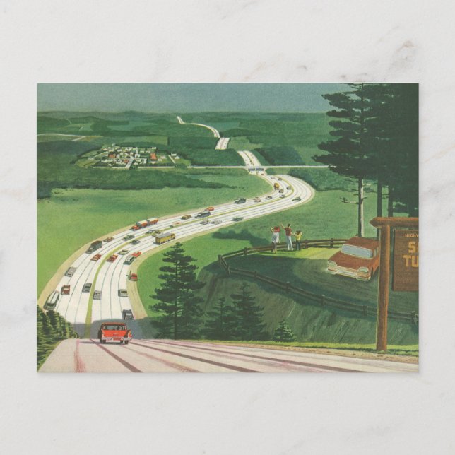 Vintage Scenic American Highways, Cars Road Trip Postcard (Front)