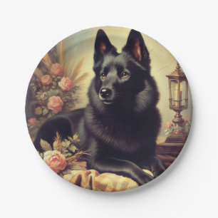 Vintage Schipperke Dog Painting Paper Plate