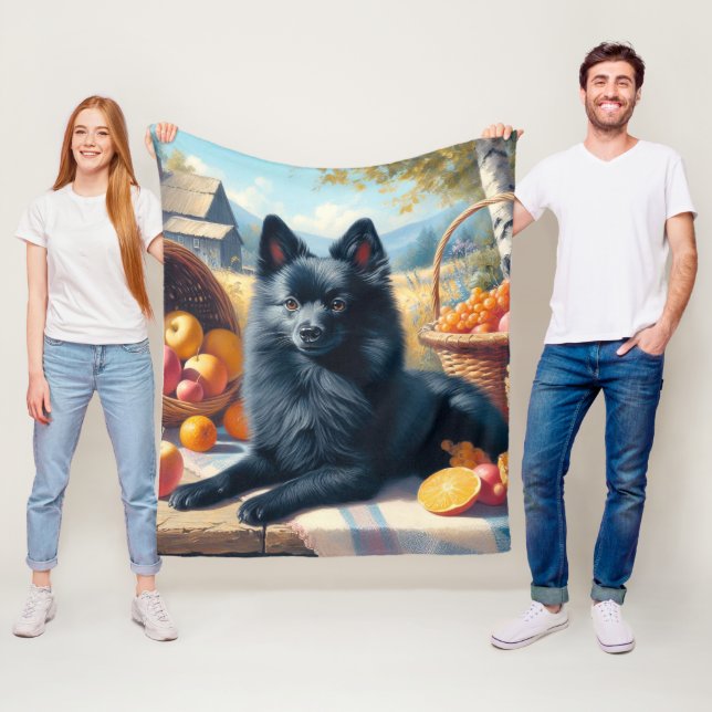 Vintage Schipperke Puppy Painting Fleece Blanket (In Situ)