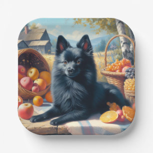 Vintage Schipperke Puppy Painting Paper Plate