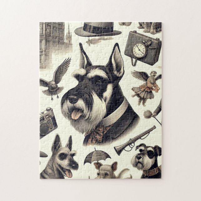 Vintage Schnauzer Illustration Jigsaw Puzzle (Vertical)