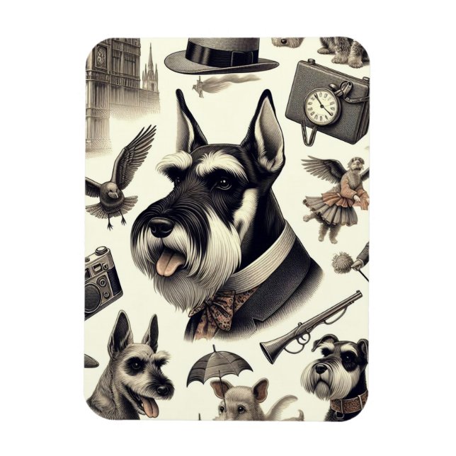 Vintage Schnauzer Illustration Magnet (Vertical)
