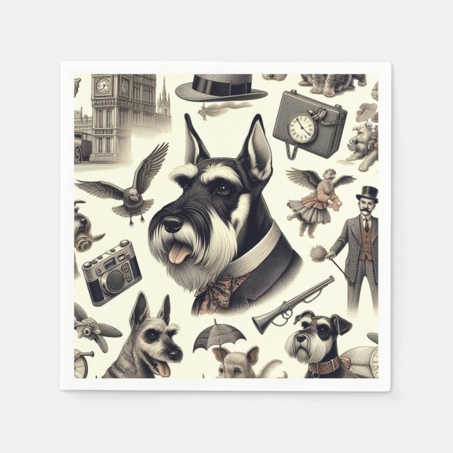 Vintage Schnauzer Illustration Napkin (Front)