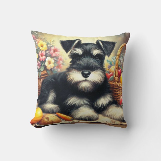 Vintage Schnauzer Painting Cushion (Front)