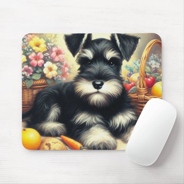 Vintage Schnauzer Painting Mouse Pad (With Mouse)