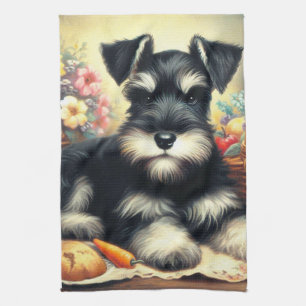 Vintage Schnauzer Painting Tea Towel