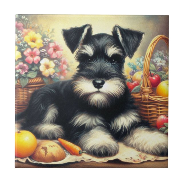 Vintage Schnauzer Painting Tile (Front)