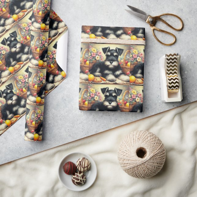 Vintage Schnauzer Painting Wrapping Paper (Crafts)