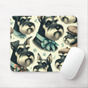 Vintage Schnauzer Seamless Illustration Mouse Pad