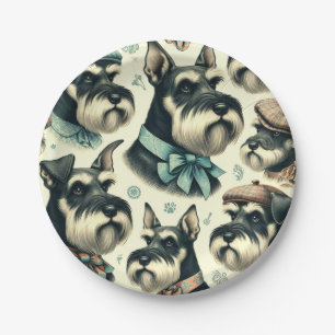 Vintage Schnauzer Seamless Illustration Paper Plate