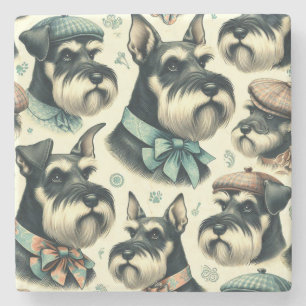 Vintage Schnauzer Seamless Illustration Stone Coaster