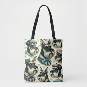 Vintage Schnauzer Seamless Illustration Tote Bag