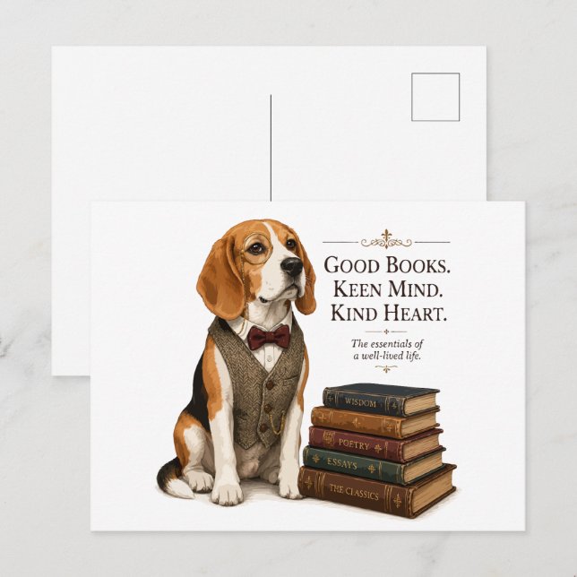 Vintage Scholarly Beagle Librarian Art Postcard (Front/Back)