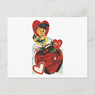 Vintage Scholarly Bird Valentine Holiday Postcard