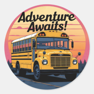 Vintage School Bus Design Classic Round Sticker
