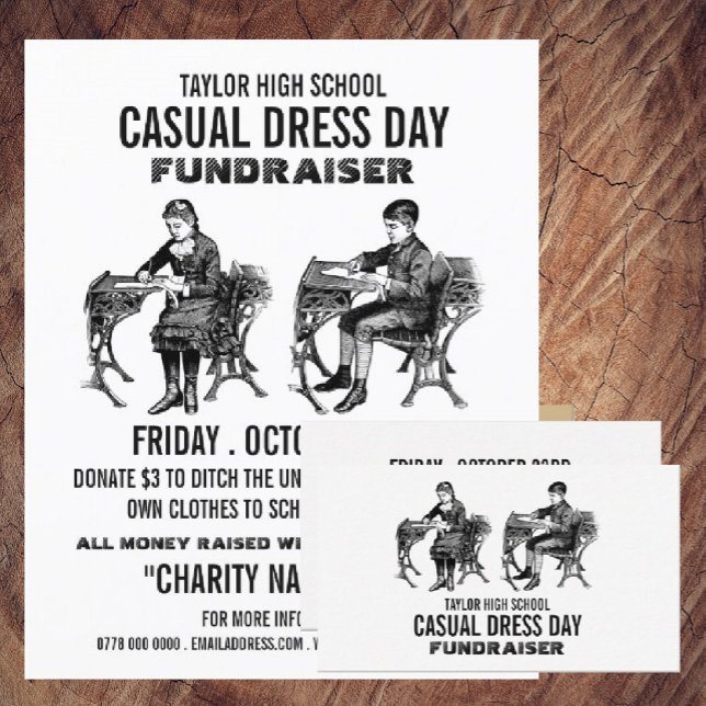 Vintage school, Casual Dress Day Fundraiser Business Card (Creator Uploaded)