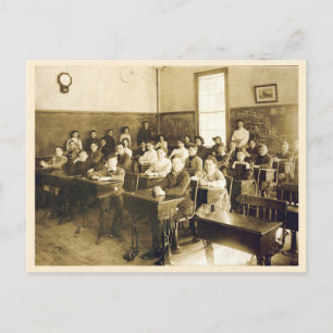 Vintage School Classroom with students at desks Postcard